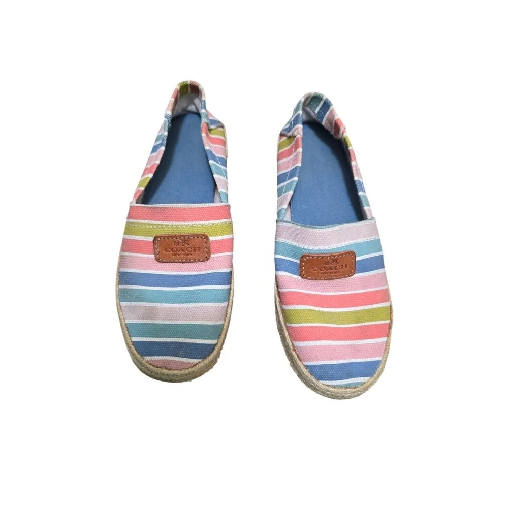 Coach Women's Striped Canvas Espadrilles Slip-On Shoes Multicolor Size 6B